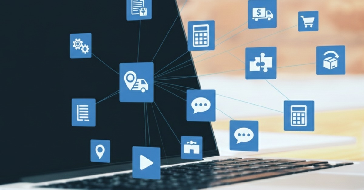 Notebook com ícones de integrações Loggi